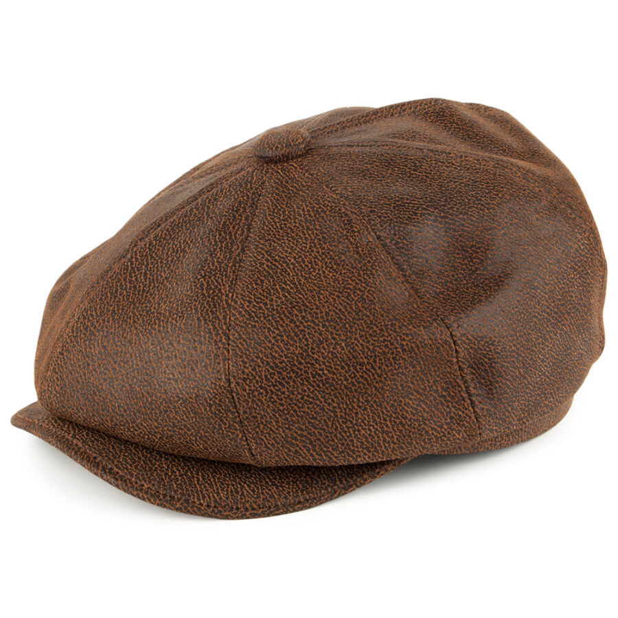 Brown Leather Newsboy Cap