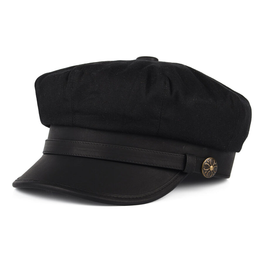 Black Waxed Cotton Motorcycle Cap
