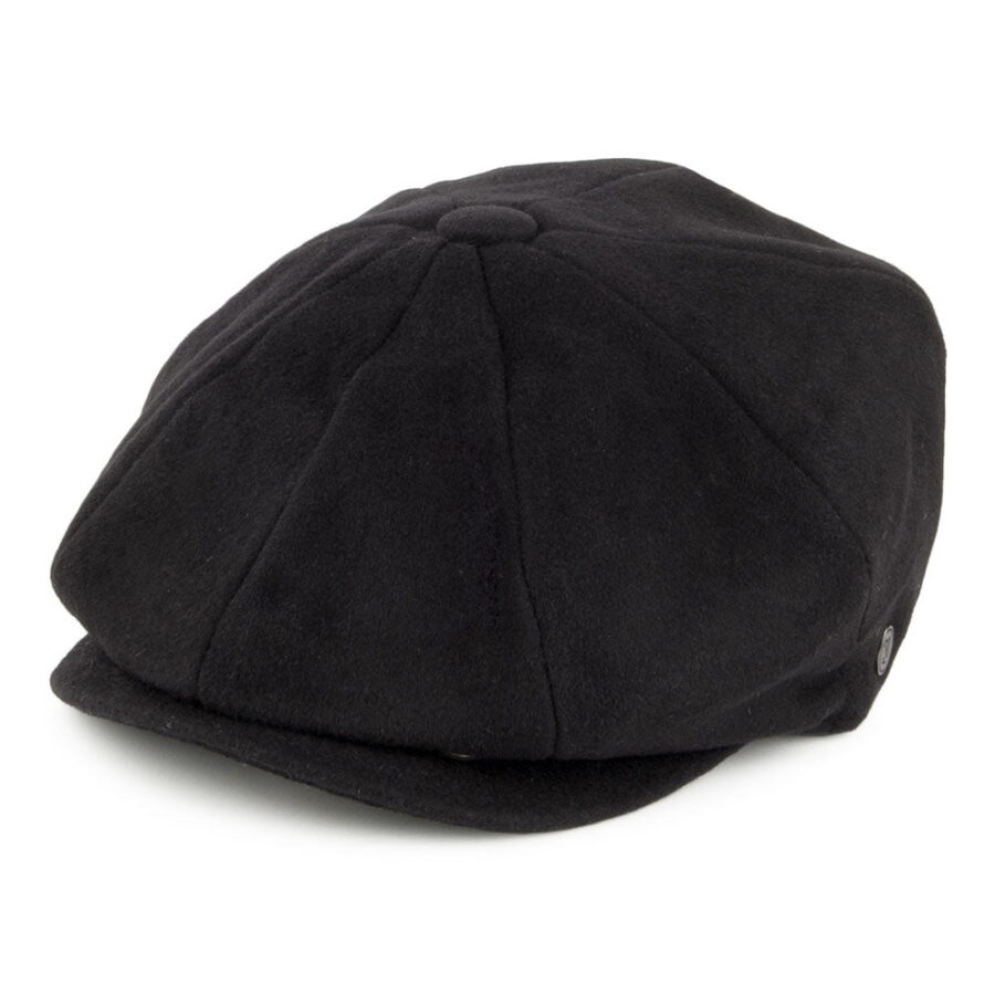 Black Pure Wool Double Snap Newsboy Cap
